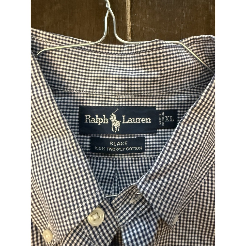 Ralph Lauren Blake Shirt Mens XL Navy White Gingham Check Two Ply Cotton - Picture 2 of 8